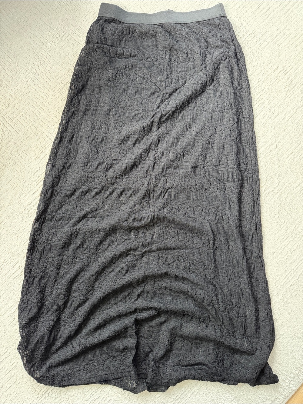 bobeau Black Lace Textured Maxi Skirt with Elastic Waistband
